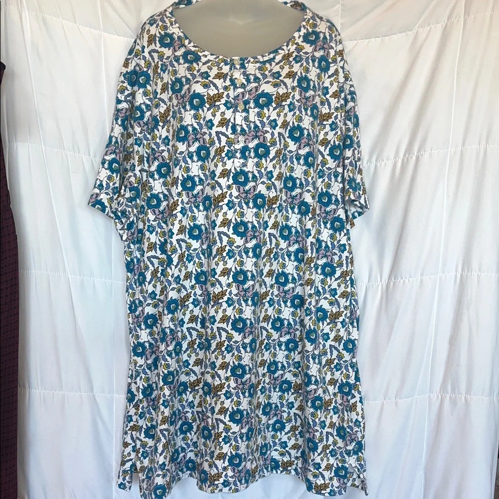 Vera Bradley 2X Jersey Knit Cotton Blue Floral Sleep Shirt - Picture 3 of 9